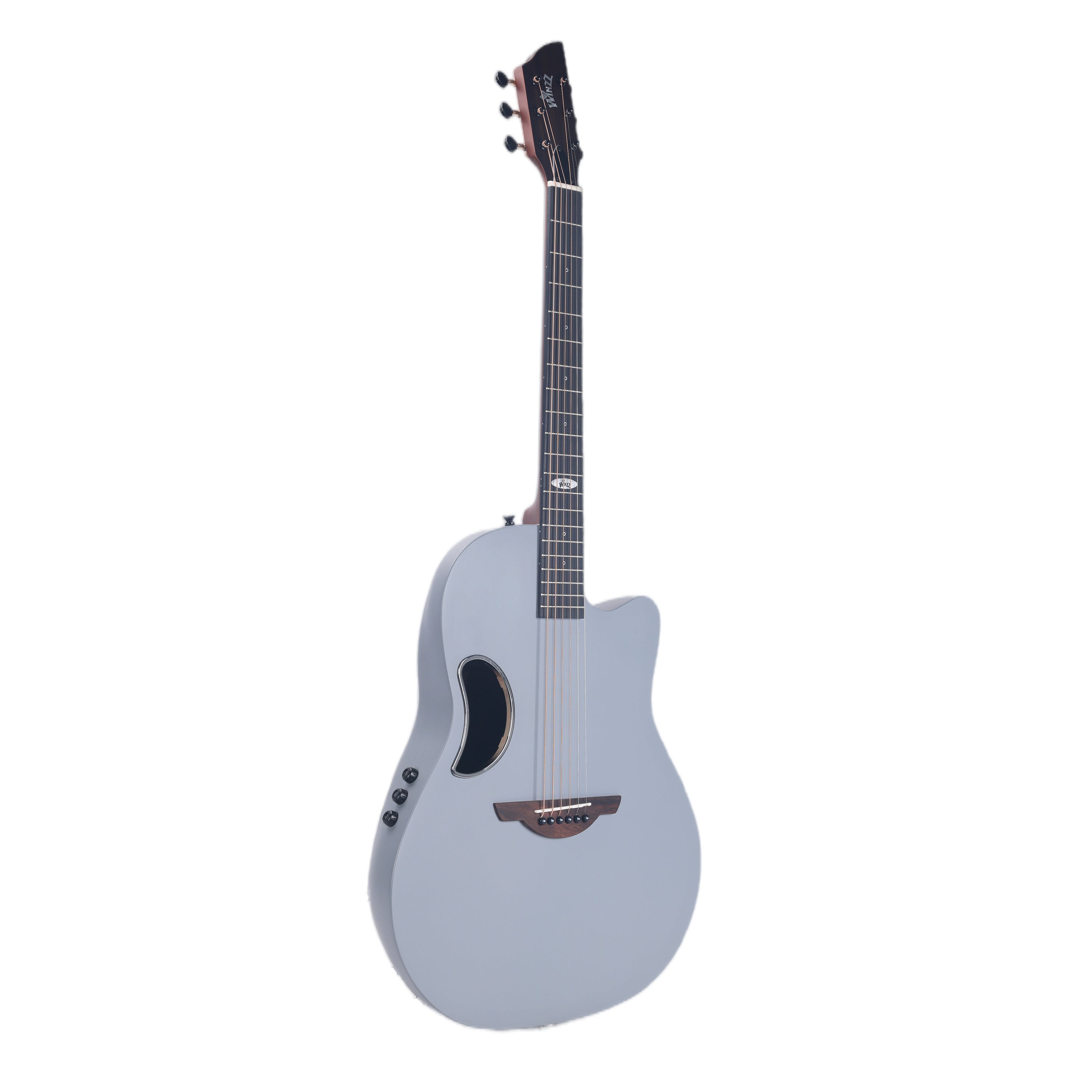 WINZZ AFO300CE Solid Spruce Top with Carbon Fiber Back Electro-Acoustic Guitar, featuring a matte gray finish and built for enhanced durability, lightweight design, and exceptional tonal clarity.